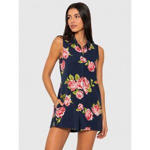 Equipment Femme 100% Silk Floral Romper Navy Blue Rose Sleeveless S‎